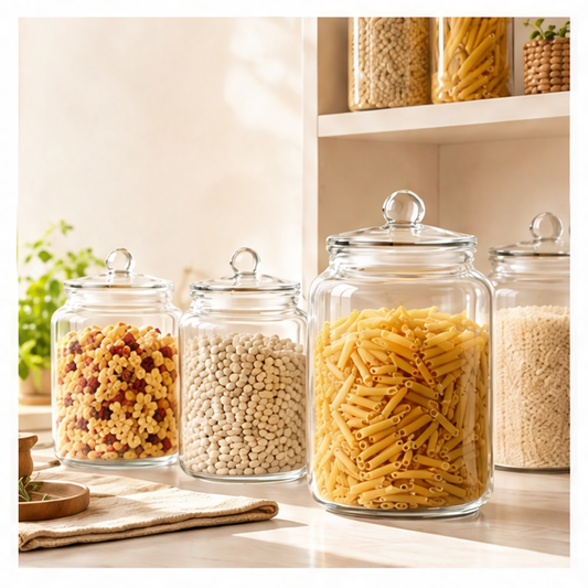 JupiGlow Large Glass Storage Jars with Lids, Airtight Wide-Mouth Canisters for Flour, Sugar, Pickling, Fermentation and Pantry Storage