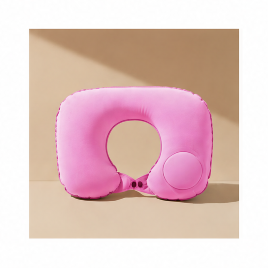 JupiGlow Inflatable Travel Pillow, Flocking Neck Cushion, 24 × 33.5 cm Foldable Support for Flights, Camping and Car Trips
