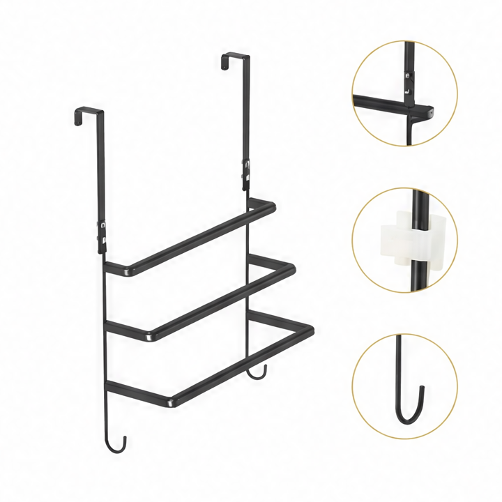 JupiGlow Over Door Drying Rack, 3-Tier Stainless Steel Towel Organizer with Hooks, Drill-Free Hanging Storage for Bathroom Doors
