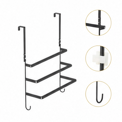 JupiGlow Over Door Drying Rack, 3-Tier Stainless Steel Towel Organizer with Hooks, Drill-Free Hanging Storage for Bathroom Doors