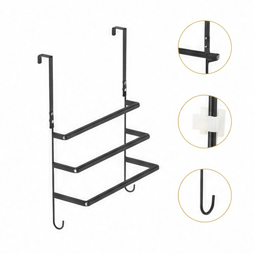 JupiGlow Over Door Drying Rack, 3-Tier Stainless Steel Towel Organizer with Hooks, Drill-Free Hanging Storage for Bathroom Doors