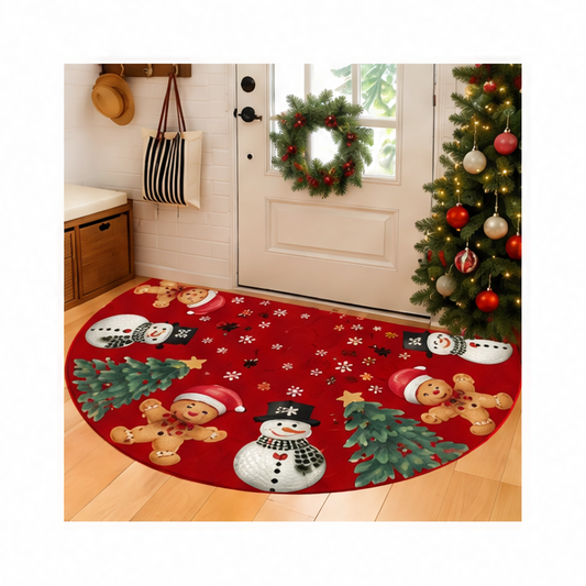 JupiGlow Cartoon Snowman Gingerbread Welcome Mat, Anti-Slip 100% Polyester Rug, 40x60, 50x80 or 60x90cm for Entryways