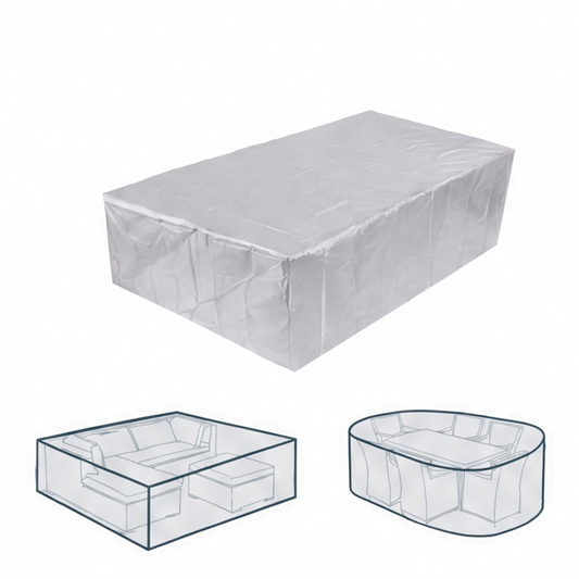 JupiGlow Waterproof Patio Furniture Cover, UV-Resistant Polyester, Drawstring Closure, Silver or Black, Multiple Outdoor Sizes