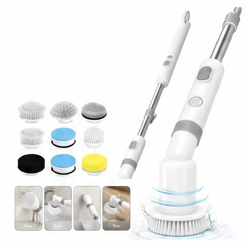 JupiGlow Electric Spin Scrubber, Cordless Rechargeable Cleaning Brush with 9 Heads, 120-Minute Runtime and Adjustable Handle for Home