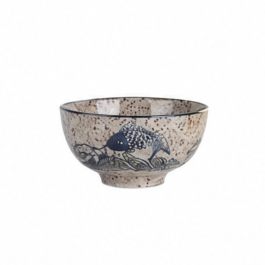 JupiGlow 5-Inch Ceramic Decorative Bowl, Japanese-Style High-Footed Rice Bowl with Creative Pattern for Kitchen Tableware
