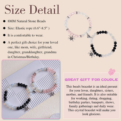 Personalized Dark Wind Halloween Spider Pendant Bracelet suit 8mm Crystal Onyx Stone Beaded Couple Bracelet