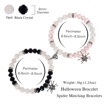 Personalized Dark Wind Halloween Spider Pendant Bracelet suit 8mm Crystal Onyx Stone Beaded Couple Bracelet