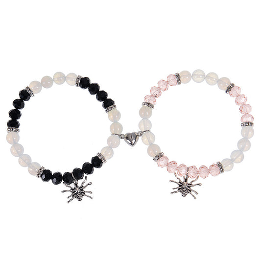 Personalized Dark Wind Halloween Spider Pendant Bracelet suit 8mm Crystal Onyx Stone Beaded Couple Bracelet