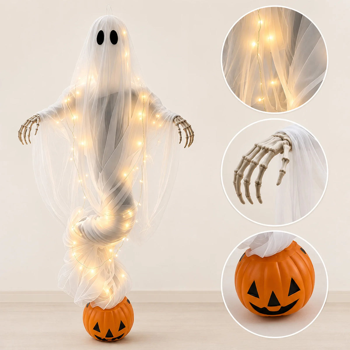 JupiGlow Lighted Pumpkin and Ghost Tabletop Ornament