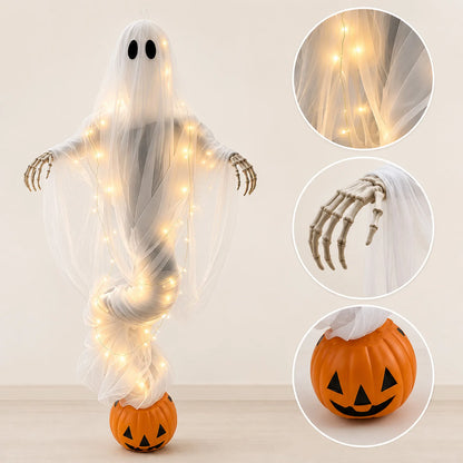 JupiGlow Lighted Pumpkin and Ghost Tabletop Ornament