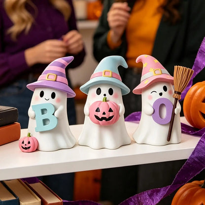 Halloween Ghost Decorations 3 Pack Cute Pumpkin Resin Statue Figurine Shelf Ornament Home Tabletop Desk Living Room Party Supply