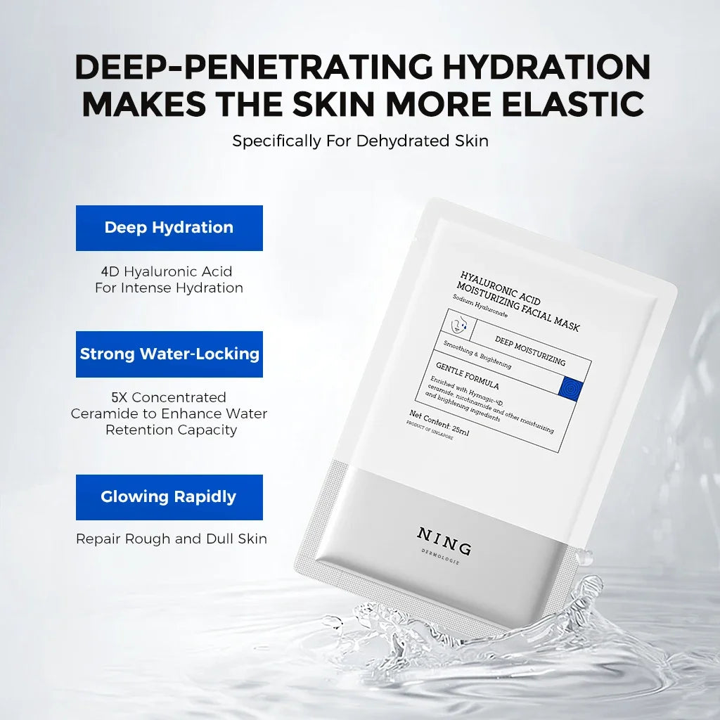 NING DERMOLOGIE Hyaluronic Acid 4D Hydration Brightening Moisturizing Sheet Mask with Niacinamide & Ceramide for Smooth Skin