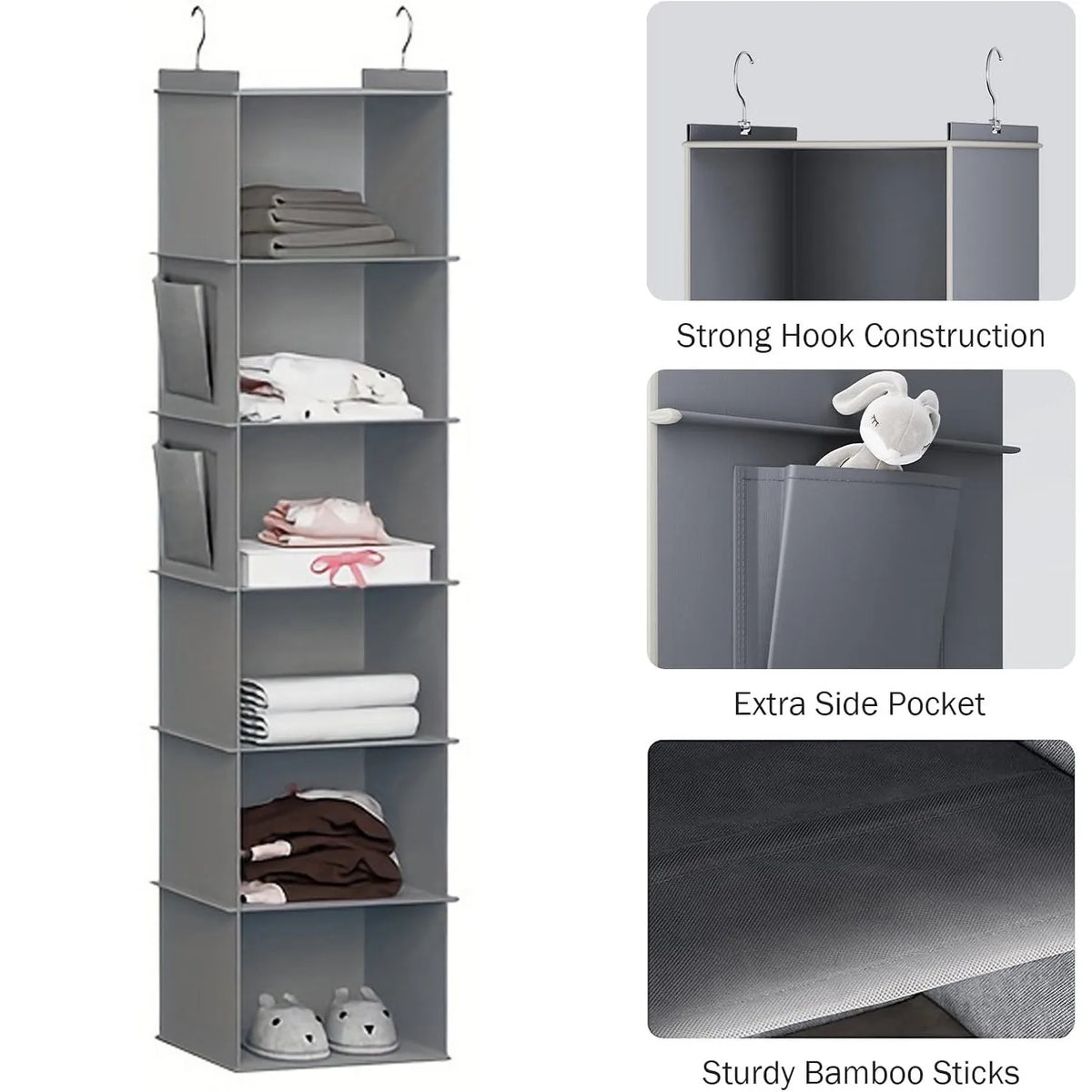 JupiGlow Six-Shelf Hanging Closet Organizer with Two Hooks
