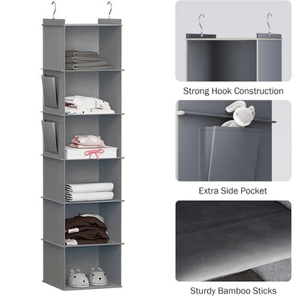 JupiGlow Six-Shelf Hanging Closet Organizer with Two Hooks