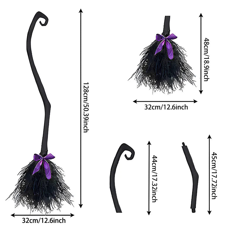 JupiGlow Black Plastic Witch Broom Costume Prop
