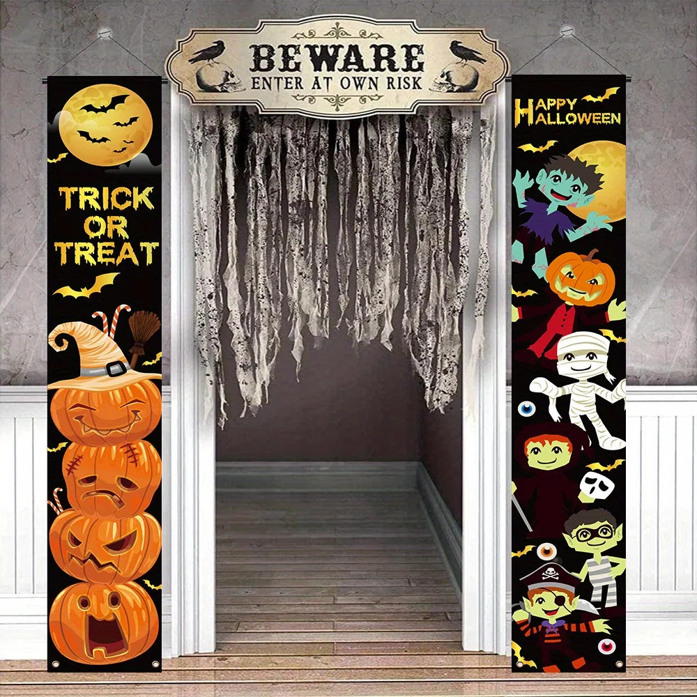 Halloween porch decoration banner, 2-piece set, polyester fiber Halloween decorationXY