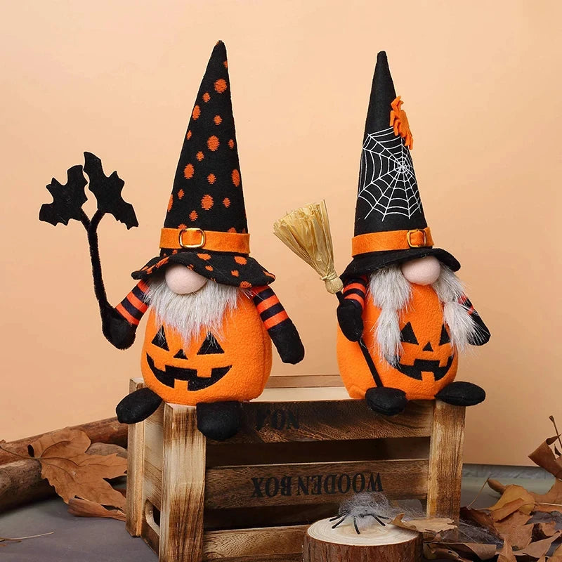 Handmade Halloween Gnome Decorations Nordic Plush Elf Doll Swedish Tomte Adorable Pumpkin Bat Ornaments Nisse