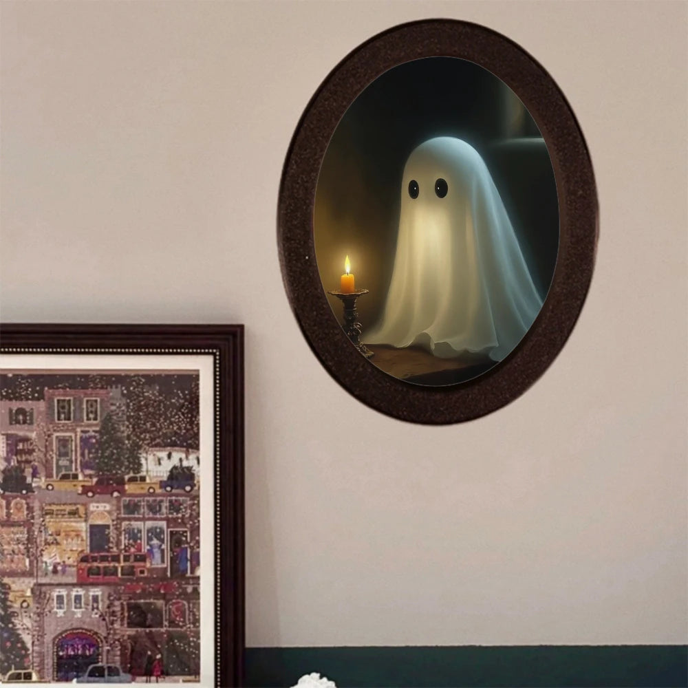 1 Piece of Halloween Mysterious-style Oval Decoration, Designed with Ghost & Candle Illustration, Suitable for Home Wall Display