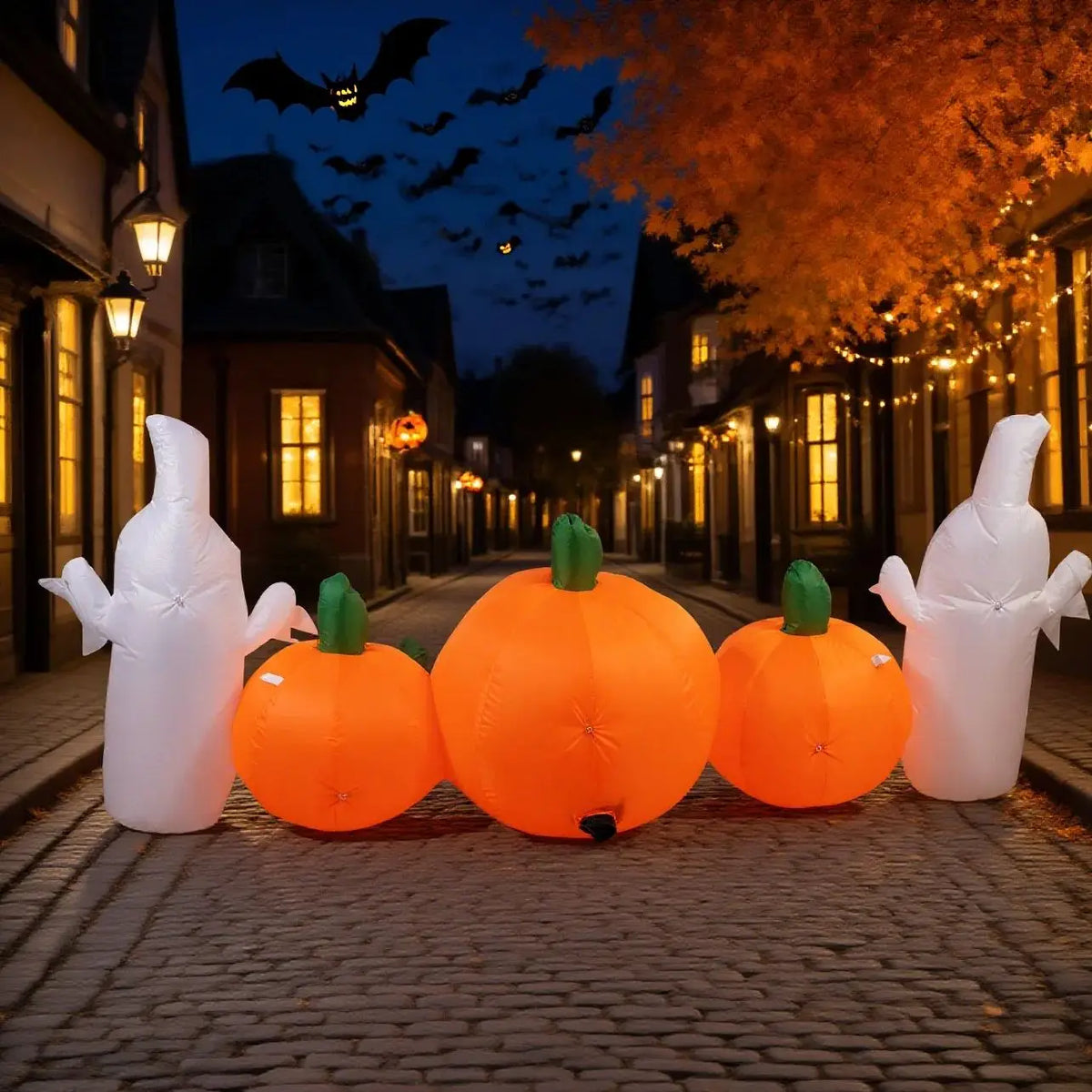 Halloween Inflatable Decorations 4 Pumpkin Lanterns with 2White Ghosts  Halloween Blow Up with Built-in LEDs for Outdoor