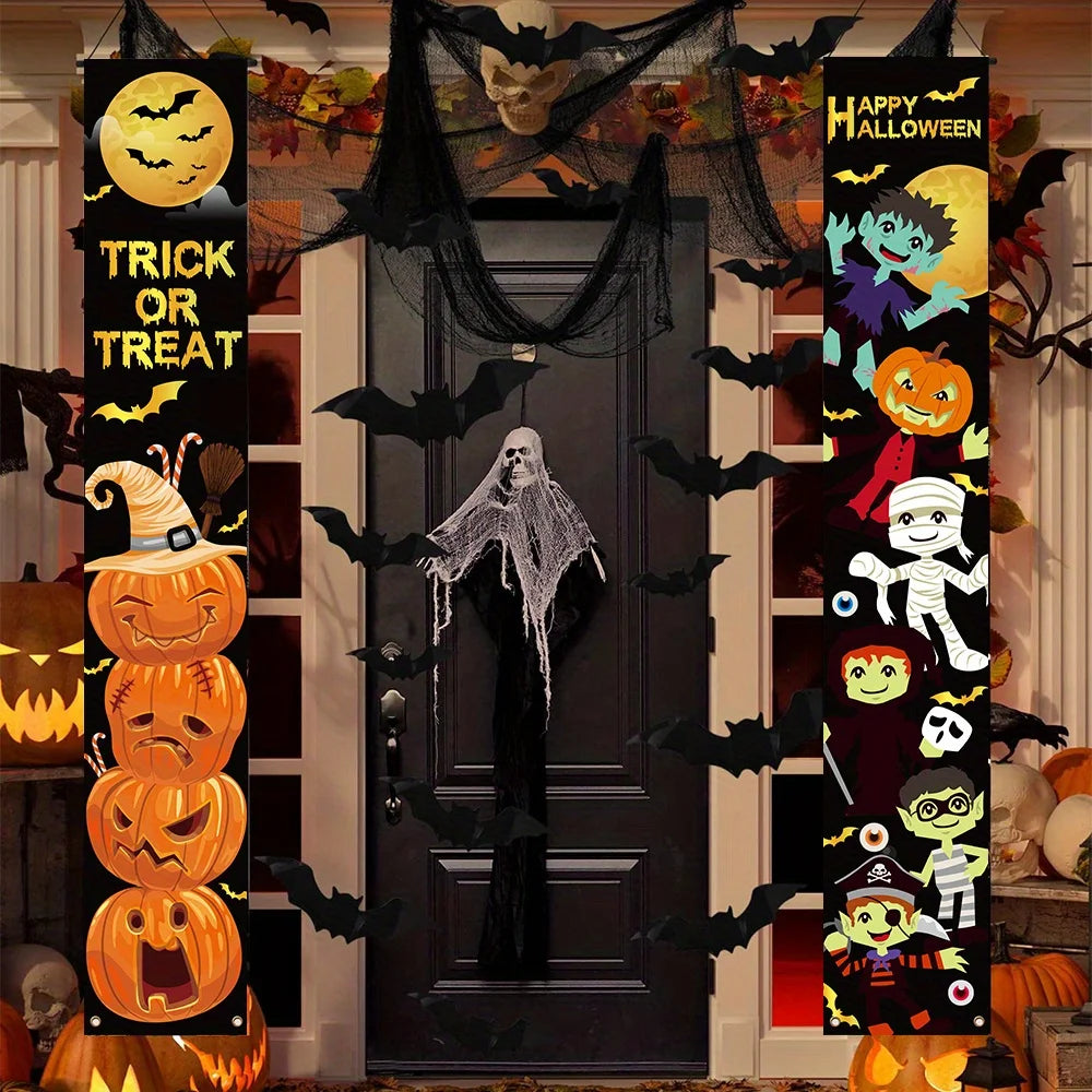 Halloween porch decoration banner, 2-piece set, polyester fiber Halloween decorationXY