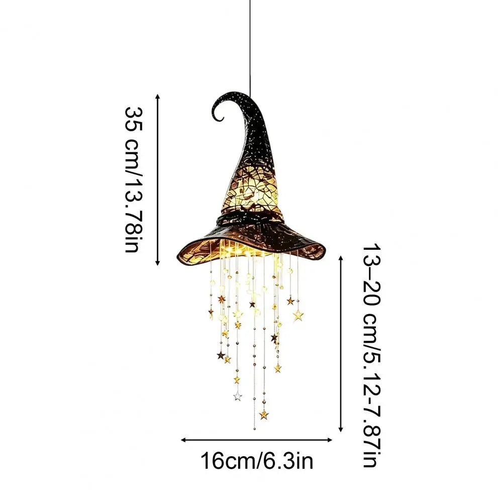 Halloween Hanging Witch Hat Decorations Witch Hat for Porch Led Glowing Witch Hat Ornament with Star Tassels Halloween Hanging