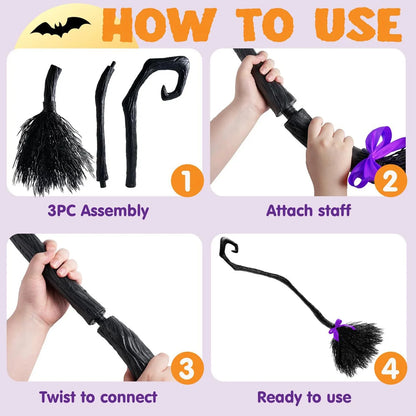 JupiGlow Black Plastic Witch Broom Costume Prop