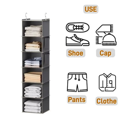 JupiGlow Six-Shelf Hanging Closet Organizer with Two Hooks