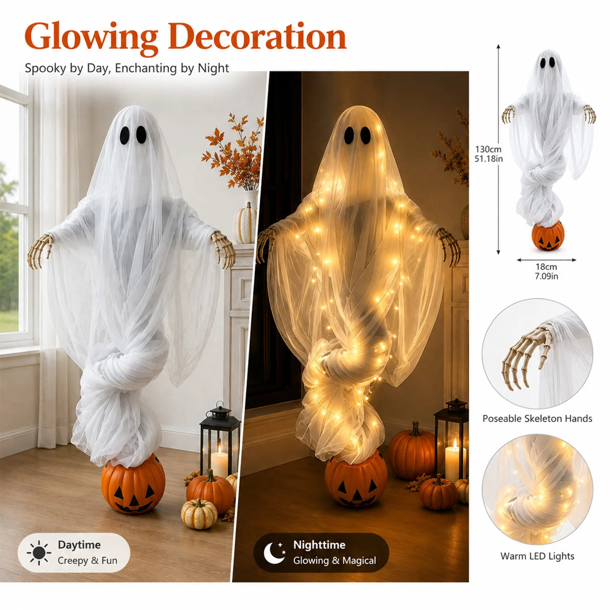 JupiGlow Lighted Pumpkin and Ghost Tabletop Ornament