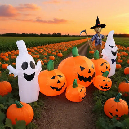 Halloween Inflatable Decorations 4 Pumpkin Lanterns with 2White Ghosts  Halloween Blow Up with Built-in LEDs for Outdoor