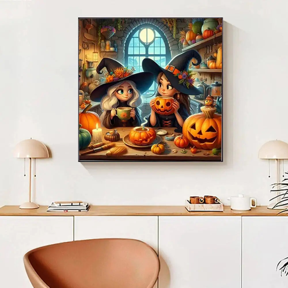 Huacan Halloween Decoration Diamond Painting Gril Portrait 5D DIY Full Square Round Drill Mosaic Embroidery Home Wall Decor