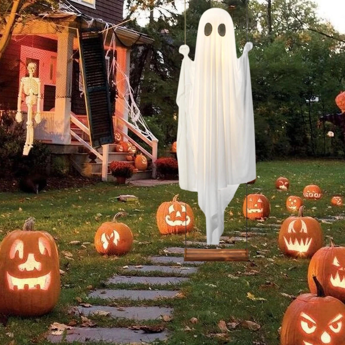 JupiGlow White Ghost Swing with Decorative String Light