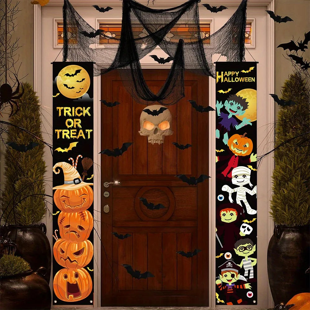 Halloween porch decoration banner, 2-piece set, polyester fiber Halloween decorationXY