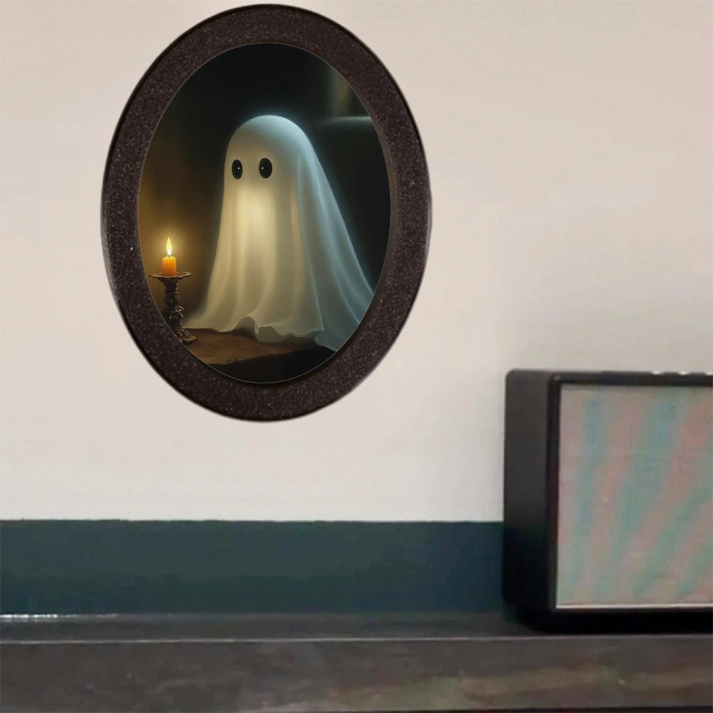 1 Piece of Halloween Mysterious-style Oval Decoration, Designed with Ghost & Candle Illustration, Suitable for Home Wall Display