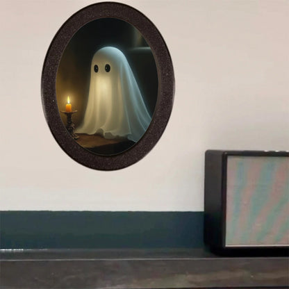 1 Piece of Halloween Mysterious-style Oval Decoration, Designed with Ghost & Candle Illustration, Suitable for Home Wall Display
