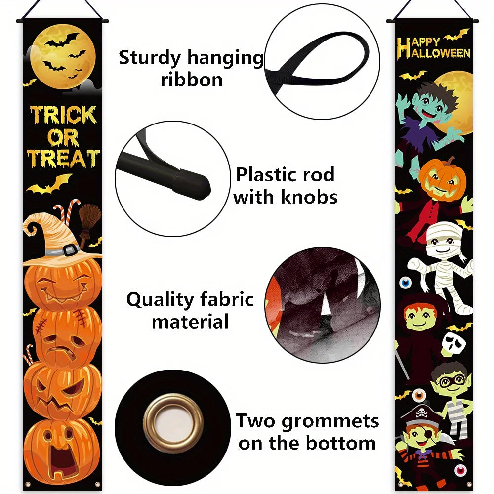 Halloween porch decoration banner, 2-piece set, polyester fiber Halloween decorationXY