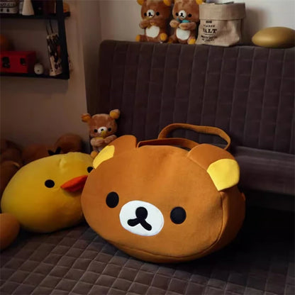 Rilakkuma Plush Cartoon Shoulder Bag Cartoon Anime Casual Tote Bag Bear Handbag Soft Large Capacity Luggage Bag Gifts Girl