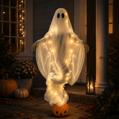 JupiGlow Lighted Pumpkin and Ghost Tabletop Ornament