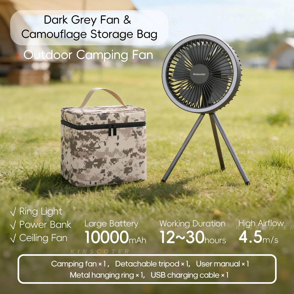 10000mAh 4000mAh Camping Fan Rechargeable Desktop Portable Circulator Wireless Ceiling Electric Fan with Power Bank LED Lighting