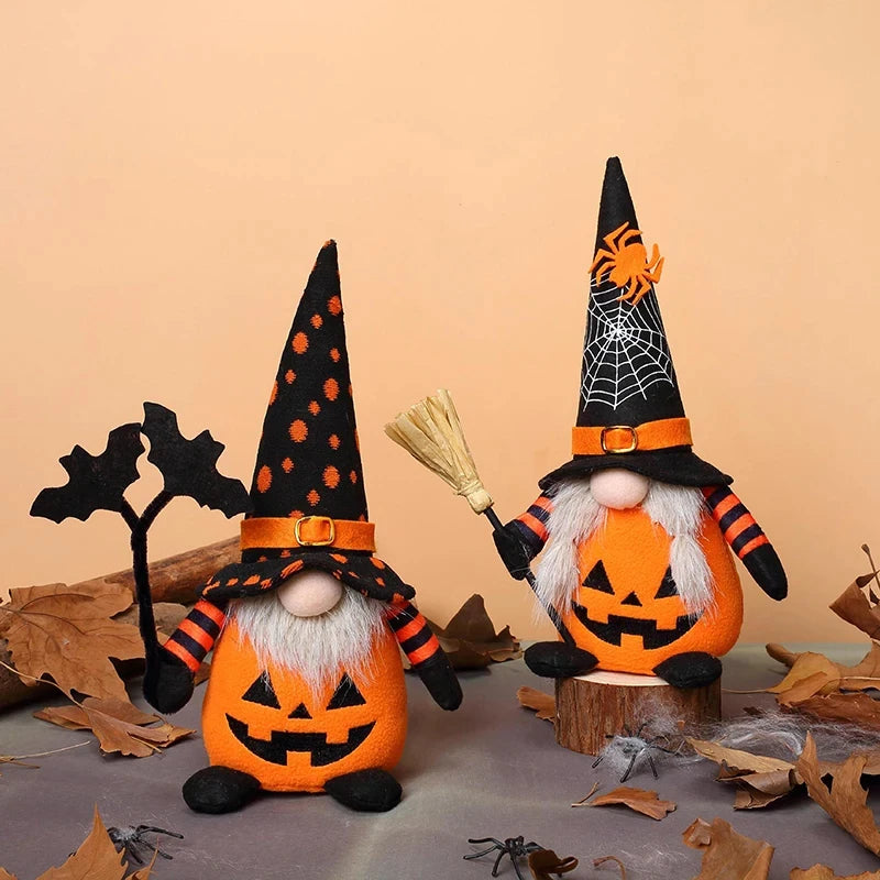 Handmade Halloween Gnome Decorations Nordic Plush Elf Doll Swedish Tomte Adorable Pumpkin Bat Ornaments Nisse