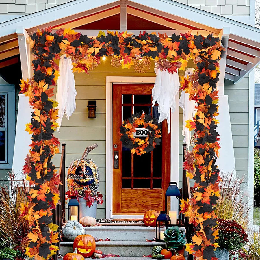 JupiGlow Xunyihappy Black Leaf and Pumpkin Halloween Garland