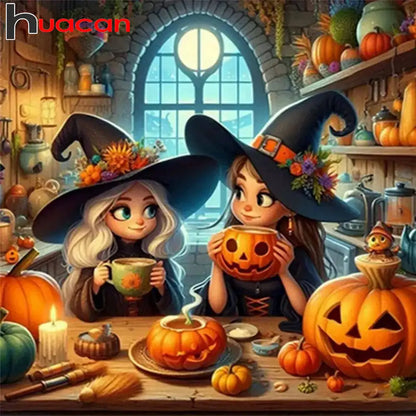 Huacan Halloween Decoration Diamond Painting Gril Portrait 5D DIY Full Square Round Drill Mosaic Embroidery Home Wall Decor