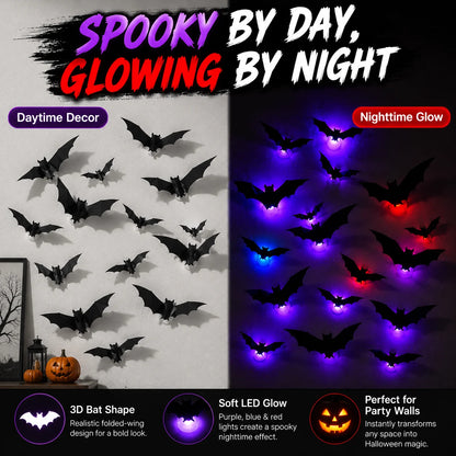 JupiGlow KAZHAN Three-Dimensional Bat Halloween Wall Decorations