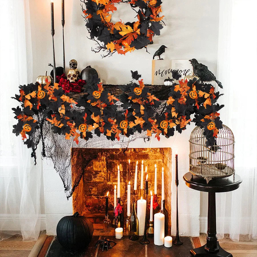 JupiGlow Xunyihappy Black Leaf and Pumpkin Halloween Garland