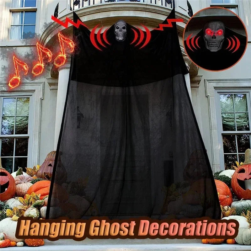 Haunted House Decoration with LED Sound Halloween Hanging Skull Ghost Ghost Ornament Indoor Outdoor Bar Halloween Party Decor