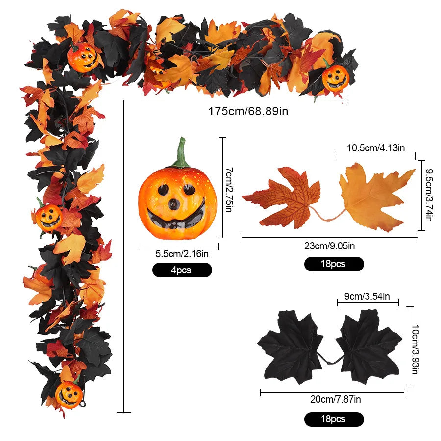 JupiGlow Xunyihappy Black Leaf and Pumpkin Halloween Garland