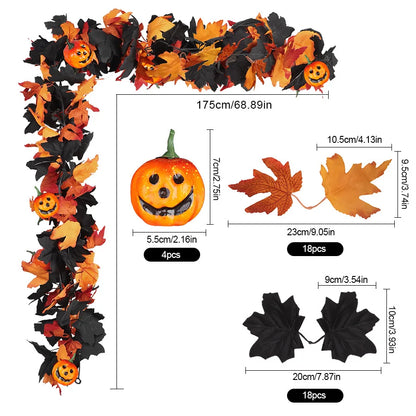 JupiGlow Xunyihappy Black Leaf and Pumpkin Halloween Garland