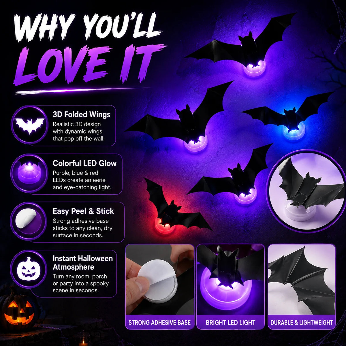 JupiGlow KAZHAN Three-Dimensional Bat Halloween Wall Decorations
