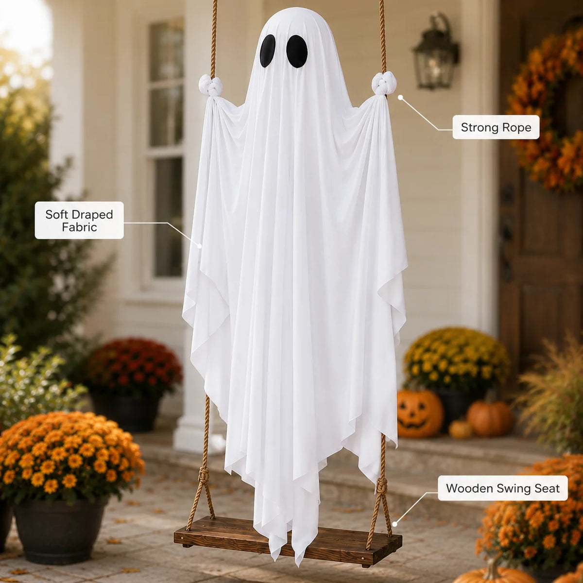 JupiGlow White Ghost Swing Hanging Decoration