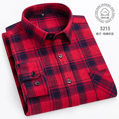 New Men's Vintage Plaid Flannel Shirt Long Sleeve 100% Cotton Fashion Casual Soft Standard Fit Men's Shirt  Large Size 7XL 8XL