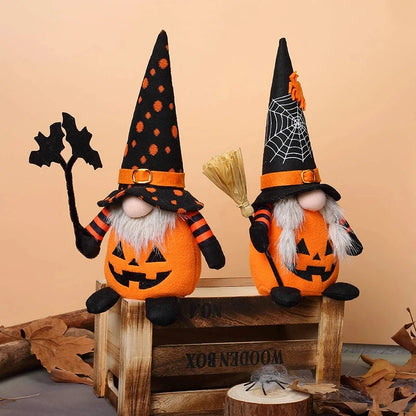 Handmade Halloween Gnome Decorations Nordic Plush Elf Doll Swedish Tomte Adorable Pumpkin Bat Ornaments Nisse
